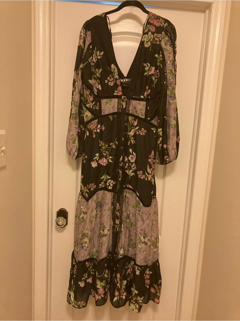ASOS Black & Lavender Floral Puff-Sleeve Maxi Dress - Picture 3 of 13